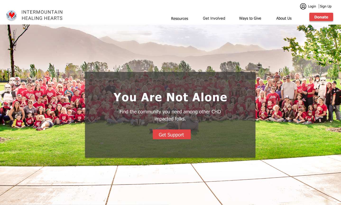 Screenshot of the Intermountain Healing Hearts final desktop prototype homepage