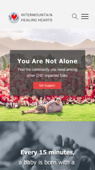 Screenshot of the Intermountain Healing Hearts final mobile prototype homepage
